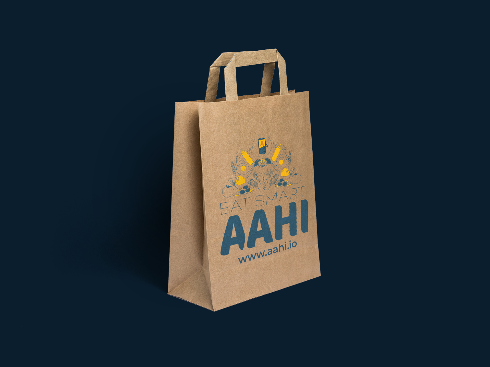 aahi app design, branding, bags, food app